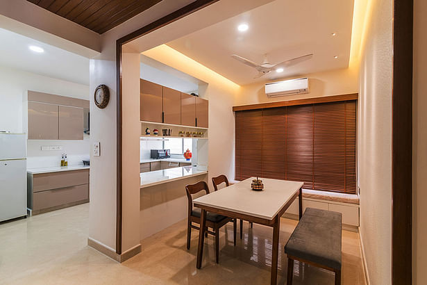 Opened the Kitchen towards the Dining Area with a Breakfast platform for better Connectivity