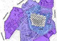 The historical expansion and densification of Leiden in the 20th and 21st century.