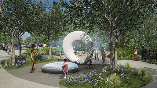 Obama Presidential Center's Ann Dunham Water Garden featuring 'Seeing Through the Universe' sculpture by Maya Lin. Image render courtesy of the Obama Foundation.