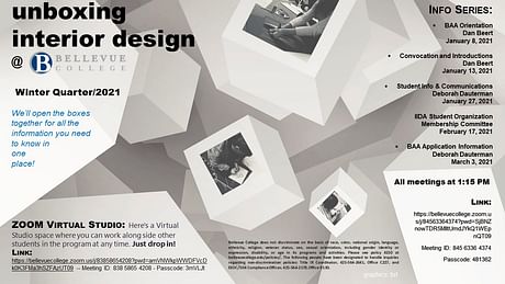 Bellevue College Interior Design Program -- ZOOM Presentation Series for Students -- 'unboxing the interior design program'