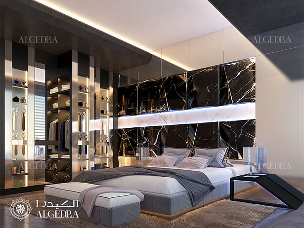 Modern bedroom design in penthouse