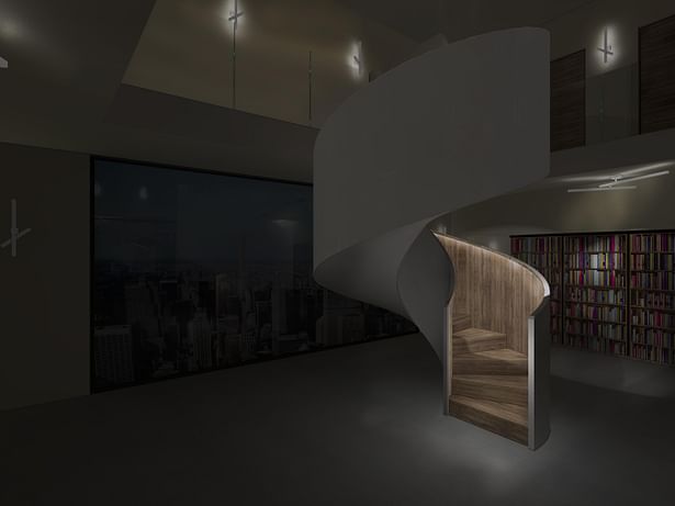 Helical staircase in wood or steel with seamless finish and LED
