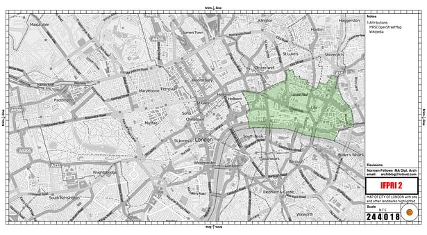 ● 'Map of City of London with site and other landmarks highlighted' ©© Norman Fellows