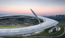 MAD Architects' newly-completed Quzhou Sports Park hovers over the Zhejiang Province in China