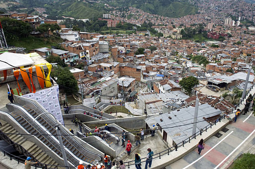 The escalators in Medellin, Colombia, on Dec. 26, 2011, the day of their inauguration. (NPR; Photo: Raul Arboleda/AFP/Getty Images)