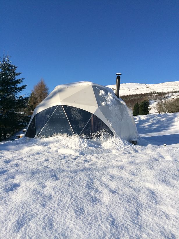 glamping dome in the snow