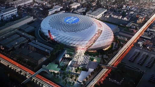 Aerial view of the Los Angeles Clippers' future home, the Intuit Dome. Image courtesy of the Los Angeles Clippers.