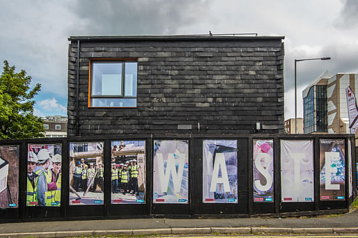 Detail of <a href="https://archinect.com/features/article/103711909/student-works-this-house-made-of-trash-teaches-a-lesson-in-green-housekeeping">The Waste House</a> at the University of Brighton's Faculty of Arts. Photo courtesy of Duncan Baker-Brown.