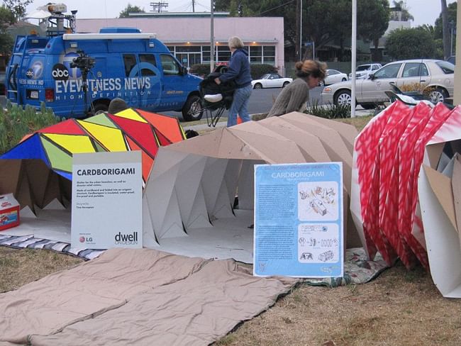 Cardborigami raising awareness at the Venice Sleep Out in Venice, CA