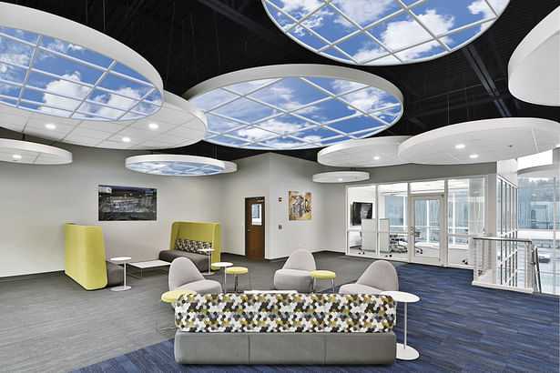 INFINITY SkyCeiling, a suspended ceiling cloud that provides biophilic engagement.