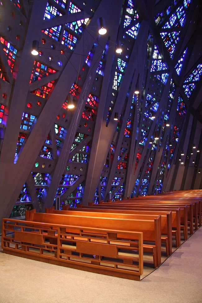 The interior of The Fish Church is made of 20,000 pieces of dalle de verre glass in 86 hues. Photo by Robert Gregson.