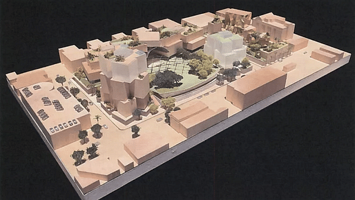 Northwest aerial view of Gehry Partners + Townscape Developers' proposed mixed-use campus in Beverly Hills. Image: Townscape Partners/Gehry Partners, via Curbed.