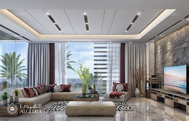 Living room interior of luxury contemporary villa Dubai