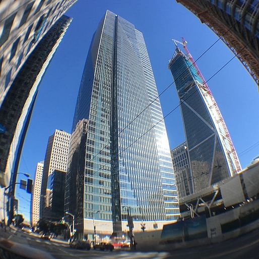 San Francisco's leaning Millennium Tower in 2017. Photo: Victor Grigas/Wikimedia Commons.