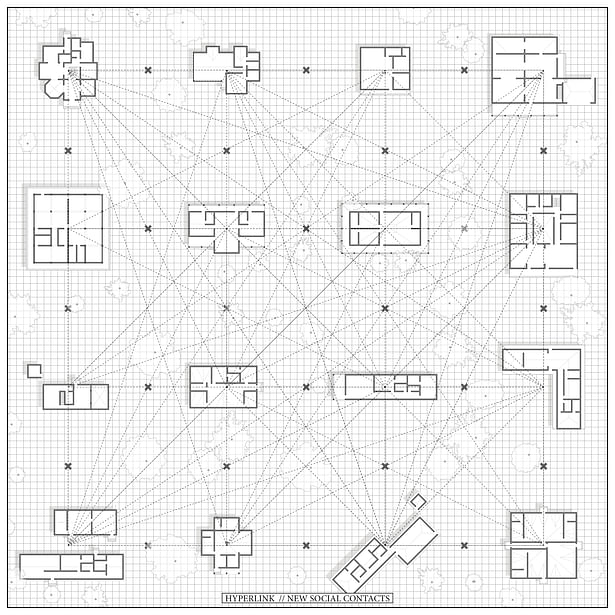 floor plans / hyperlinking - intersection of social, spatial, occupational and psychological needs and desires, collating self sufficiency as collective sufficiency