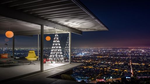 A Modern Christmas Tree shown inside Case Study House #22, the Stahl House, designed by Pierre Koenig in 1959.Photograph by J.C. Buck/Courtesy of Modern Christmas Trees