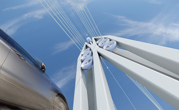 The bridge tower seen from below