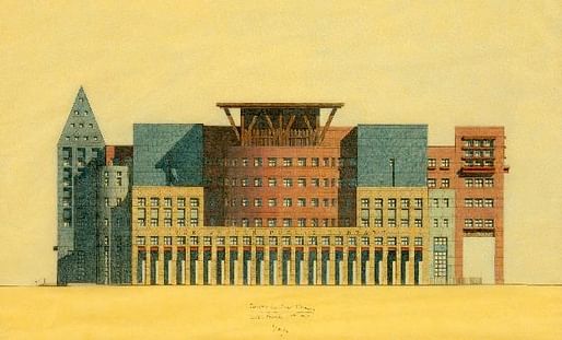 Drawing of Denver Central Library, South Facade, 1993, Image courtesy Estate of Michael Graves via the Princeton University Art Museum.