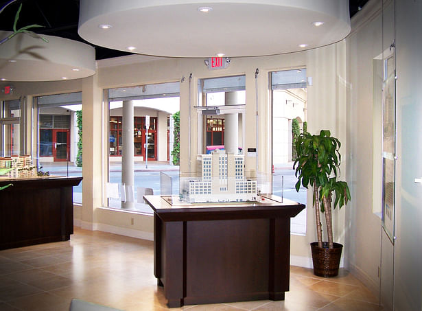 Main lobby area Real Estate sales office in Coral Gables, Florida. Modern, contemporary, sleek, architecture, design.