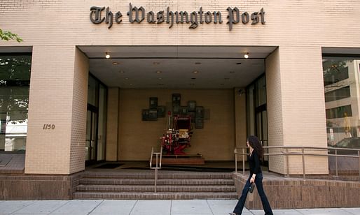 Entrance to the Washington Post’s former building. ‘This was where, over months and years, two young reporters pieced together the most famous of all 20th-century journalistic investigations.’ Photograph: Thomas Imo/Photothek via Getty Images