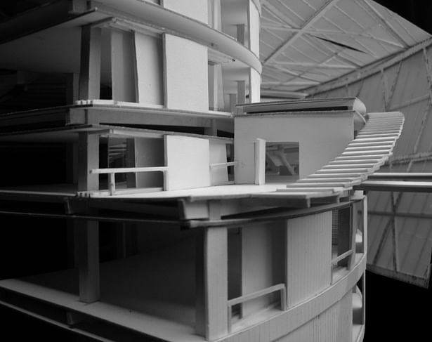 project model showing museum exhibition terrace and interior spaces