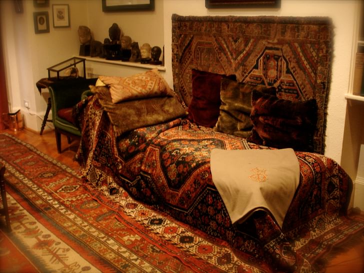 Freud's original couch, as photographed in his home in London. Photo: Robert Huffstutter via flickr.com