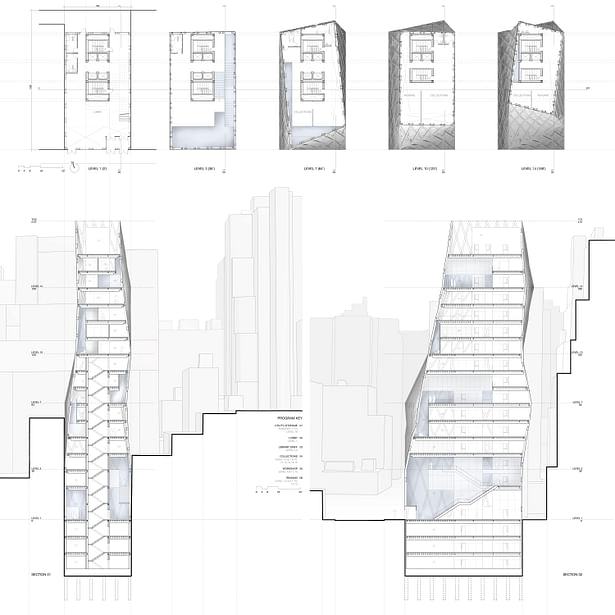 Plan and Section Board - NY Fashion Library - Spring 2015 Steel Design Competition