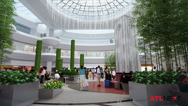 Rendering of an atrium, as part of the Hartsfield-Jackson Atlanta International Airport expansion. Image via Hartsfield-Jackson Atlanta International Airport.