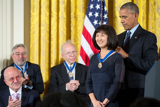 Lin receiving the Presidential Medal of Freedom in 2016. Photo: Chip Somodevilla, courtesy Maya Lin Studio.