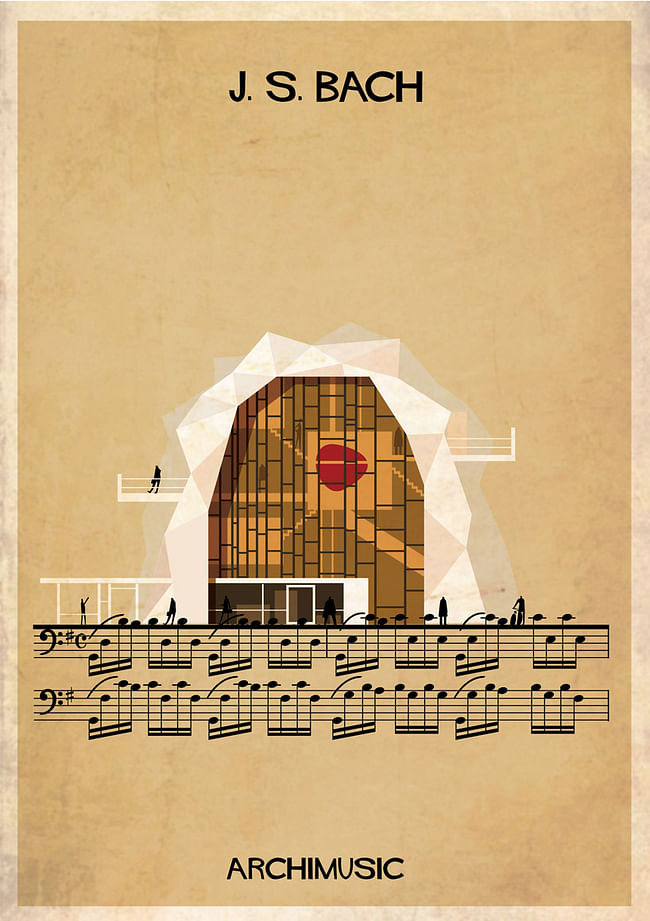 'J.S. Bach' illustration from Federico Babina's 'Archimusic' series. Image via federicobabina.com
