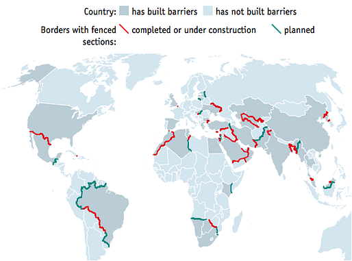The world is in the midst of a veritable border-barrier-building boom. Credit: the Economist
