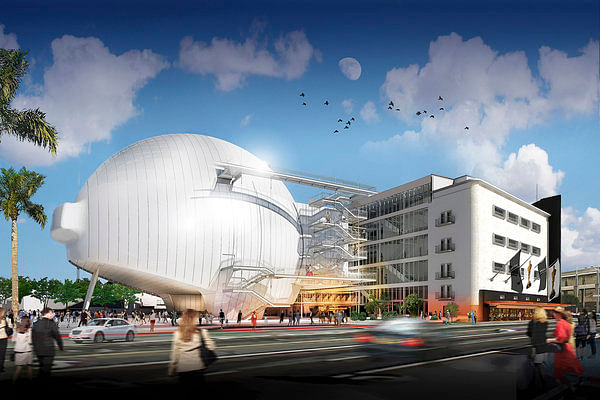 A rendering of the planned film academy museum, as seen from Fairfax Avenue. (©Renzo Piano Building Workshop:Academy of Motion Picture Arts and Sciences : March 19, 2014)