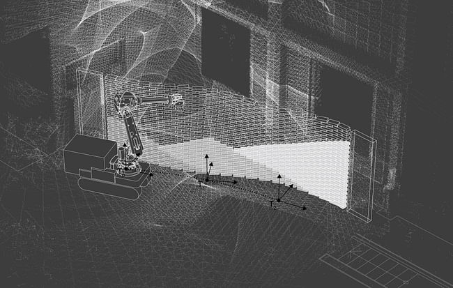 Patches of bricks for assembly are automatically generated according to the robot’s location and range constraints. (photo via NCCR Digital Fabrication)