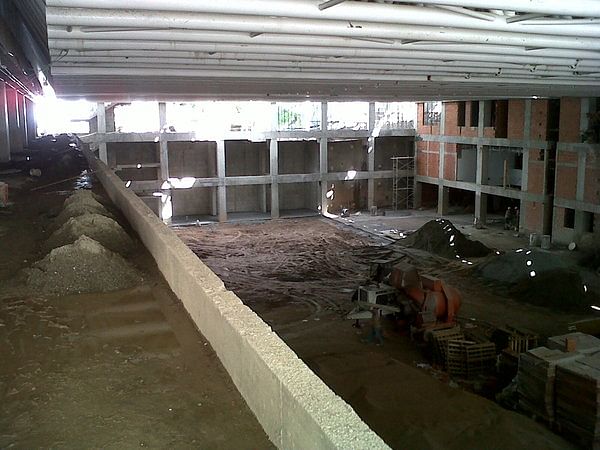 Gym under construction, view from gallery above entrance