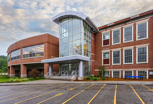 Front elevation showing new section adjoined to existing 1940's building