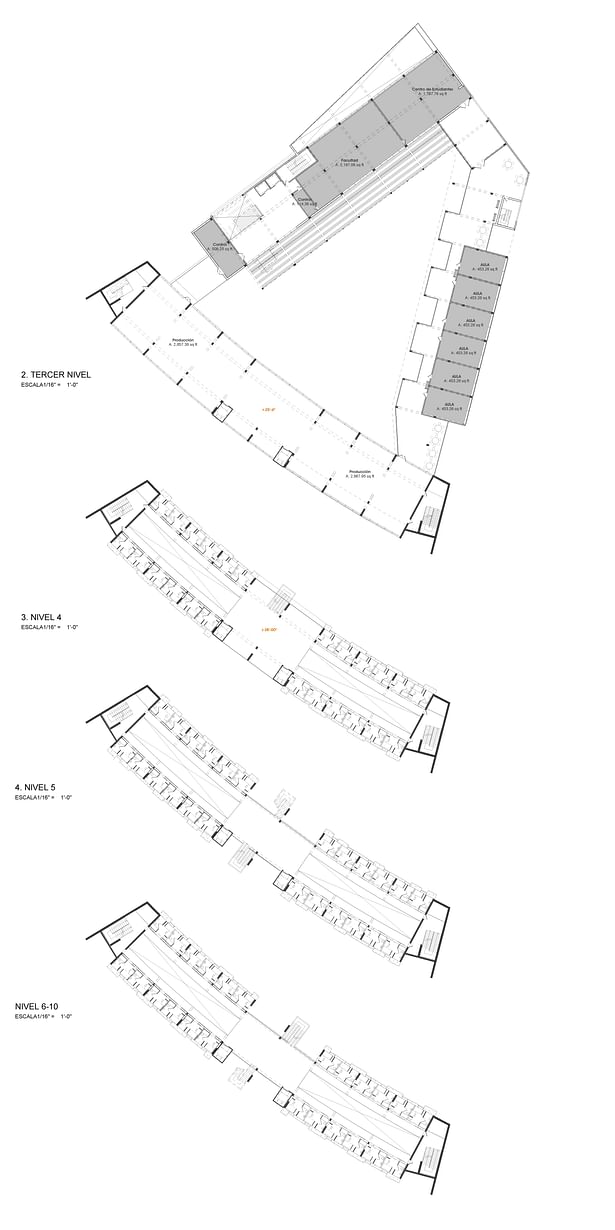 3rd floor thru 10th floor : Academic, Production & Cell Tower 