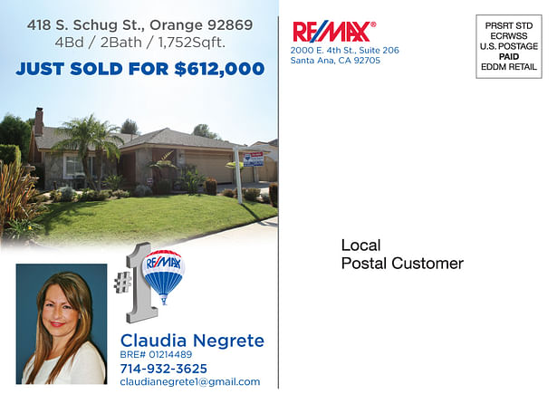 Santa Ana Real Estate Postcard Design & Printing