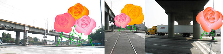 Opera Roses in Industry. (Long Beach, CA, 2010) Proposal for sculptures that emit opera arias to obliterate the noisy lifelessness of the surroundings.