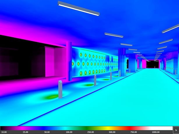 Lighting Design for LEED campus- False color rendering for Entrance Areas