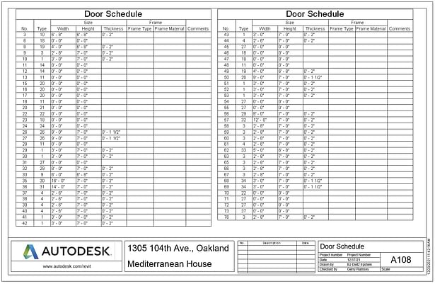Mediterranean House - Door Schedule