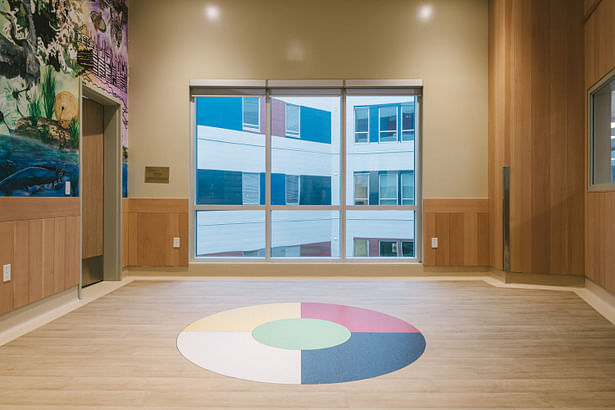 The medicine wheel inside the Hummingbird Room supports smudging traditions of healing. (Courtesy Parkin Architects)