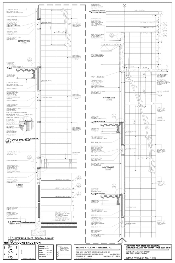 Wall section through curtain wall.