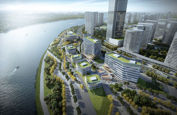 Competition Stage- Birds Eye view of waterfront development and office parcel