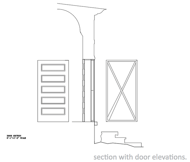 Door section and interior/exterior elevations.