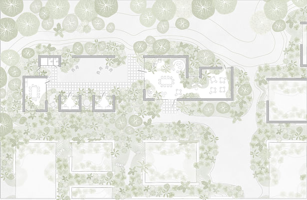 Floorplan of Incubator Incubator includes educational spaces—a library, offices, a conference room, and a classroom—as part of the proposed cannabis commune’s social mandate. 