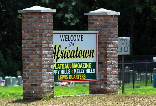 Africatown, Mobile, Alabama, United States: The historic Alabama community established by formerly enslaved Africans is seeking support to leverage a recent archaeological discovery to protect their homes and call for environmental justice. Pictured: Welcome to Africatown signage. Image courtesy WMF.