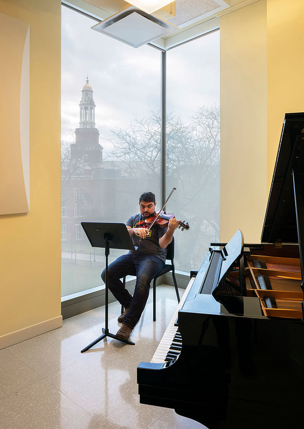 Many of the music studios feature views of LaGuardia library and the campus. Photo: Richard Barnes