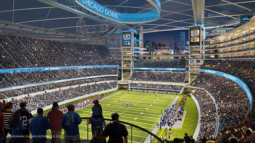 Rendering of the proposed Soldier Field 'Dome' transformation. Courtesy Landmark Chicago Interests.