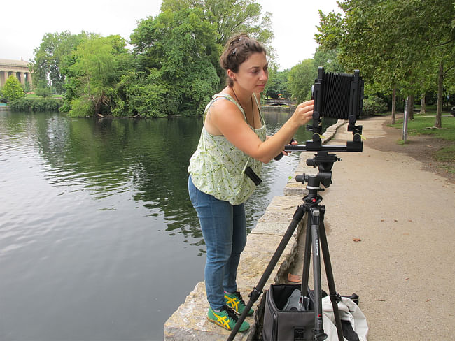 Jade Doskow photographing the 1897 world's fair site in Nashville, Tennessee. © JADE DOSKOW