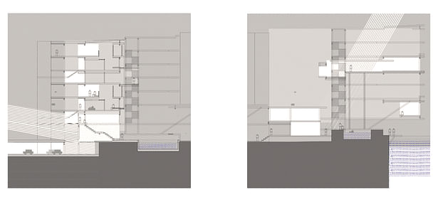 Section through exterior (left) and interior (right) public programs.